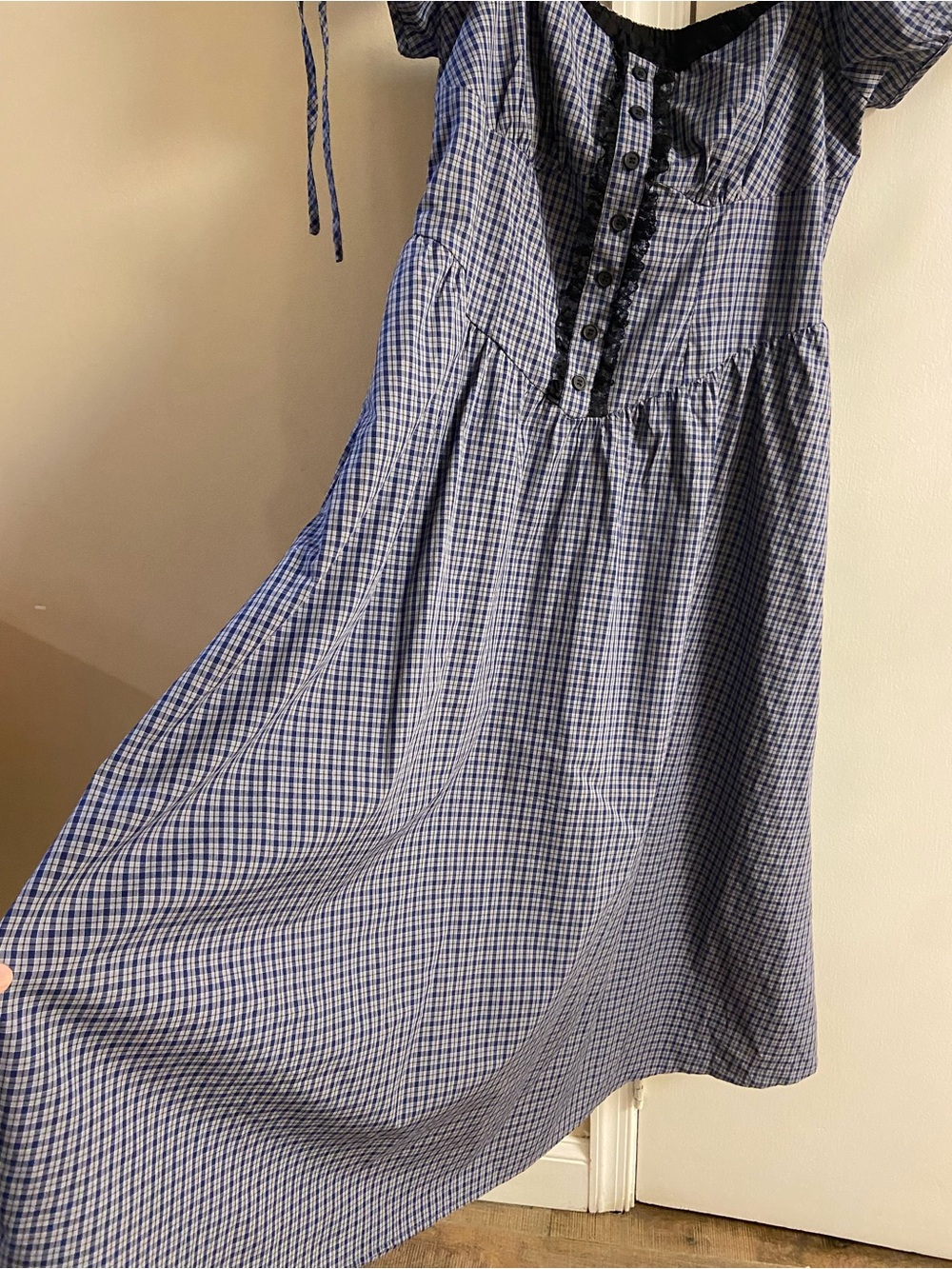 Cider Navy Checked Puff-Sleeve Midi Dress Large NWT - Picture 5 of 10